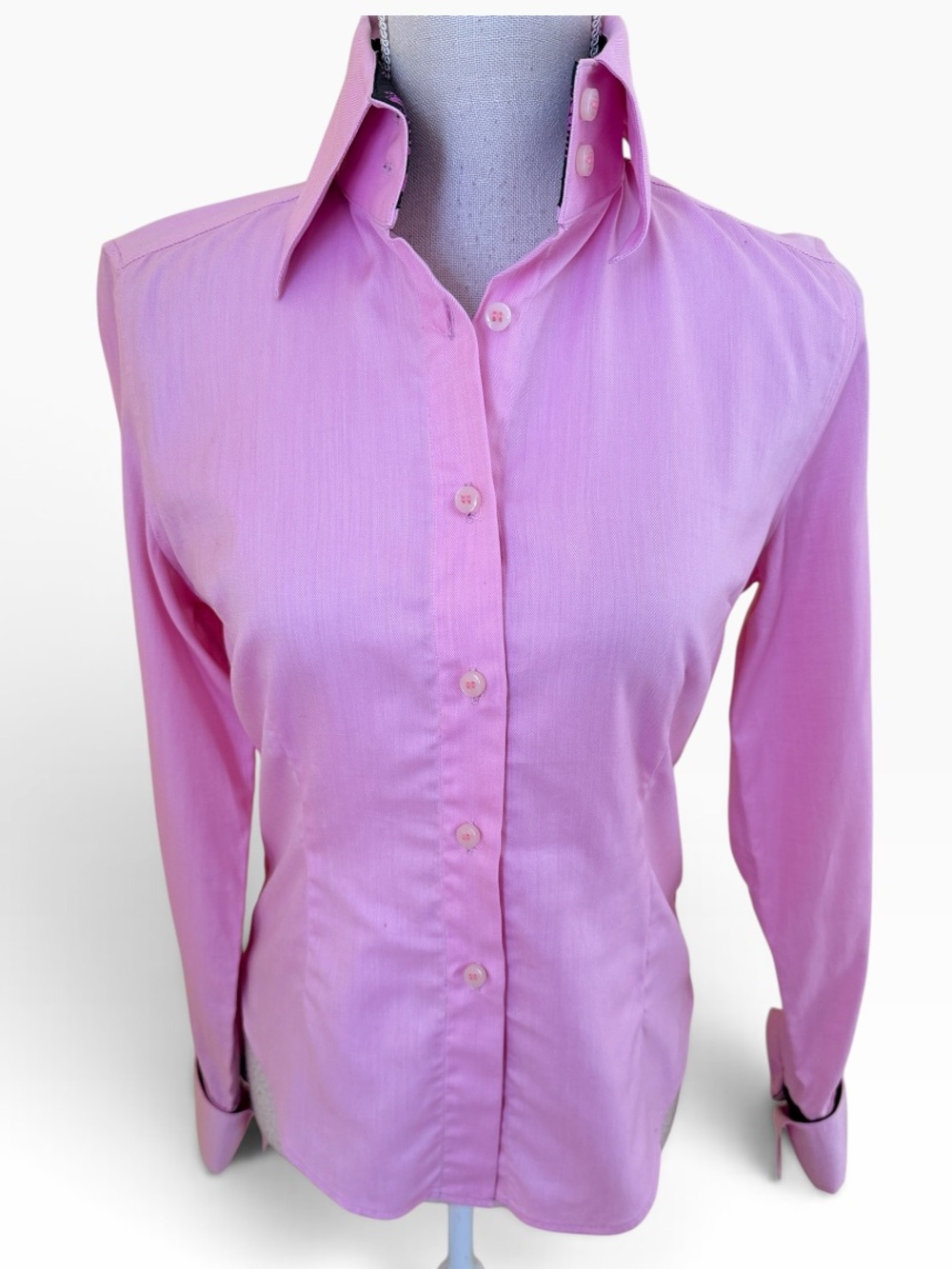 Andrea Becker Pink Herringbone Classic Button-Up Shirt XS